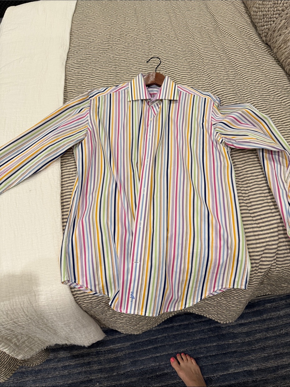 Tailorbyrd White Dress Shirt with Multicolor Stripes